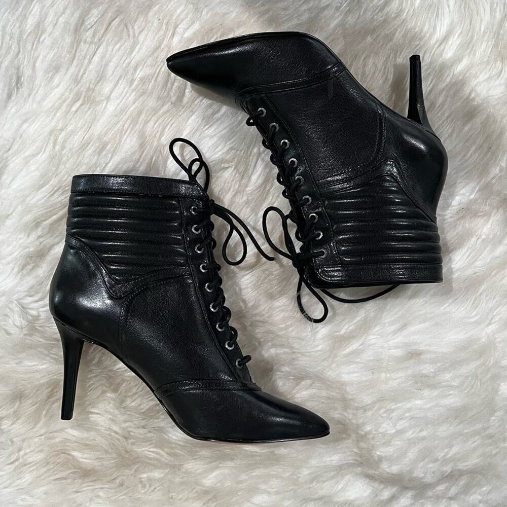 Nine West Leather Lace-up Retro Granny Moto Ankle Stiletto Heeled Boots 5.5 NWOT - Picture 9 of 13